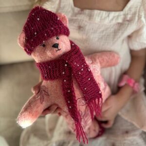 Игрушка валяная «Розовый мишка»